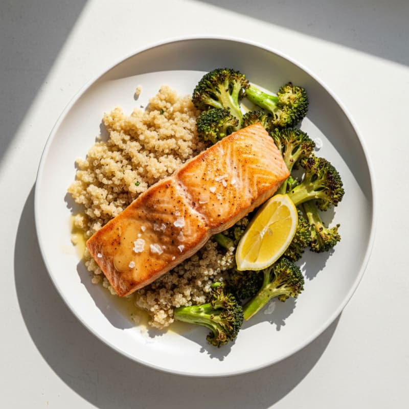 Seared Salmon with Roasted Broccoli and Quinoa
