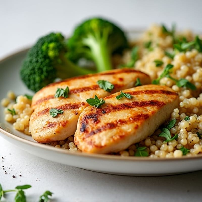 Grilled Chicken Breast with Quinoa and Roasted Broccoli