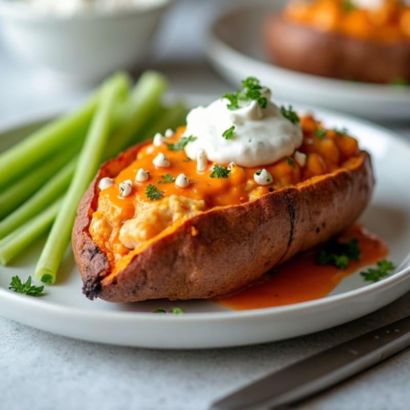 Creamy Buffalo Chicken Stuffed Sweet Potatoes