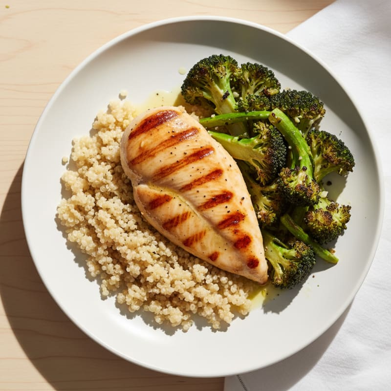 Grilled Chicken Breast with Quinoa and Roasted Broccoli