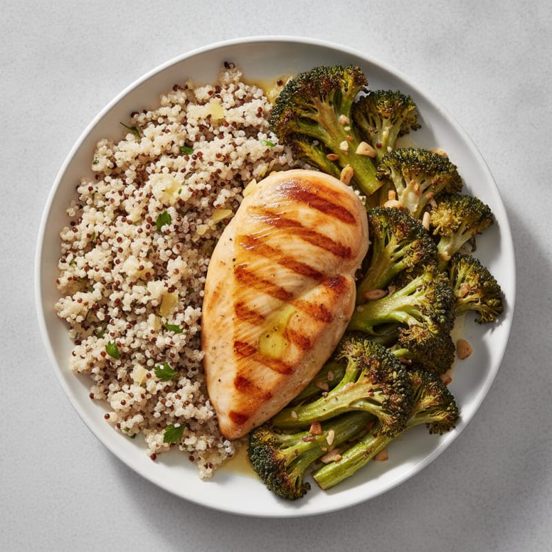 Grilled Chicken Breast with Quinoa and Roasted Broccoli
