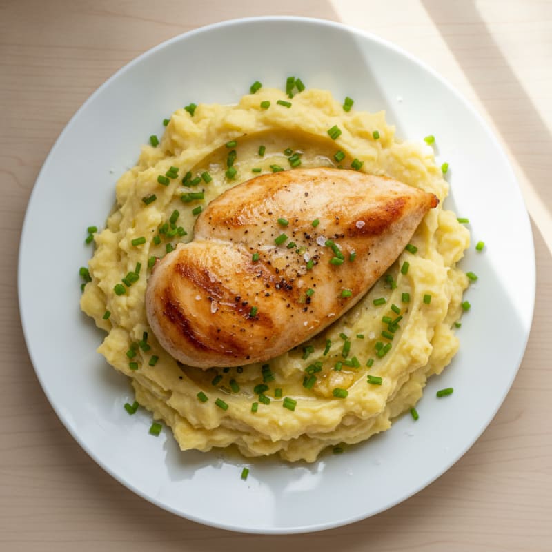 Buttery Garlic Mashed Potatoes with Seared Chicken