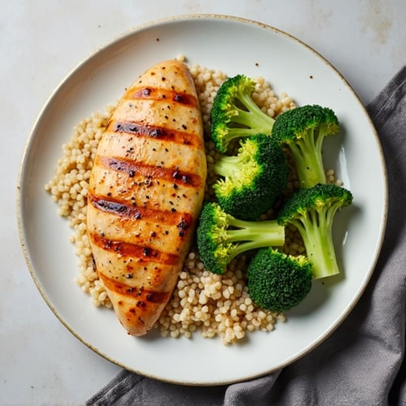 Grilled Chicken Breast with Quinoa and Steamed Broccoli