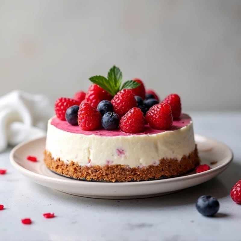 Greek Yogurt Protein Cheesecake with Mixed Berries