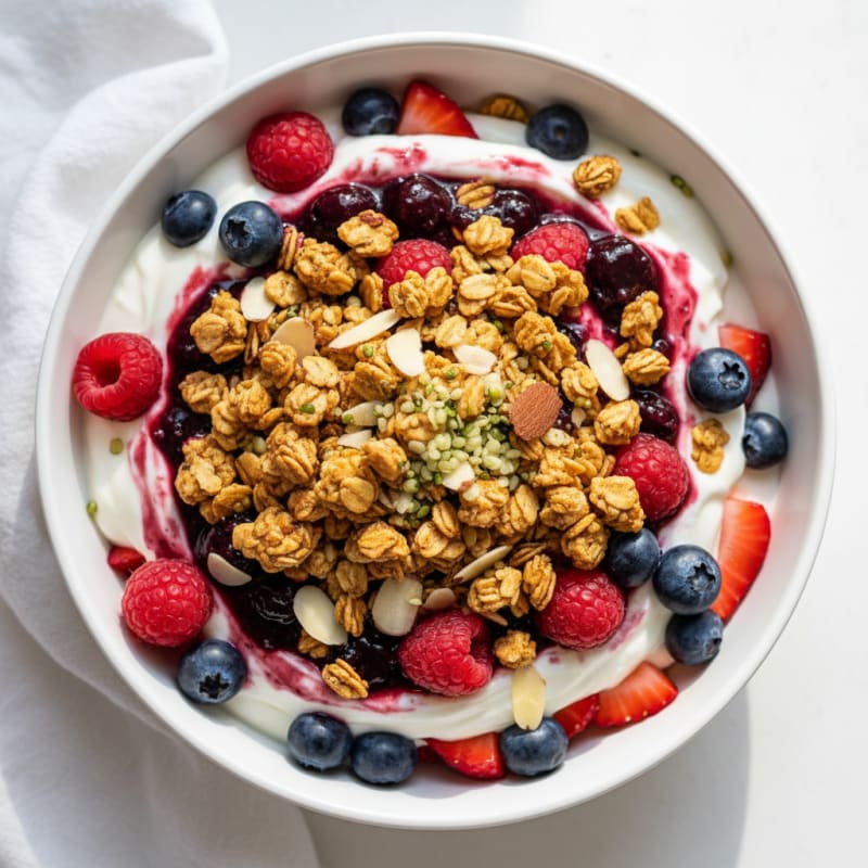 Creamy Greek Yogurt Parfait with Mixed Berries and Protein Granola