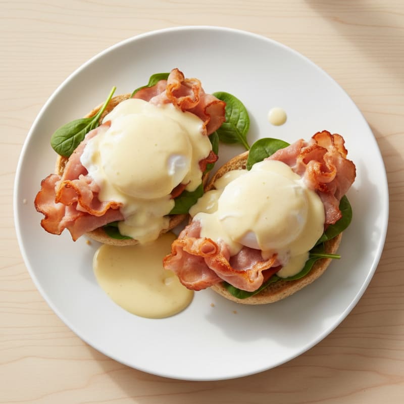 Creamy Hollandaise Eggs Benedict with Crispy Ham