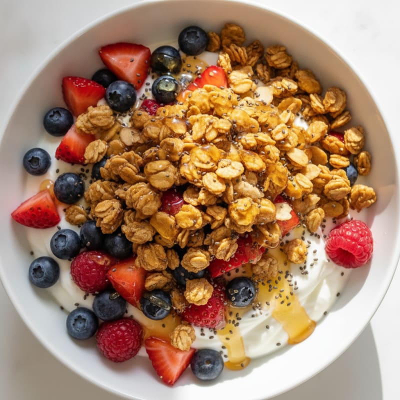 Creamy Greek Yogurt Bowl with Mixed Berries and Protein Granola