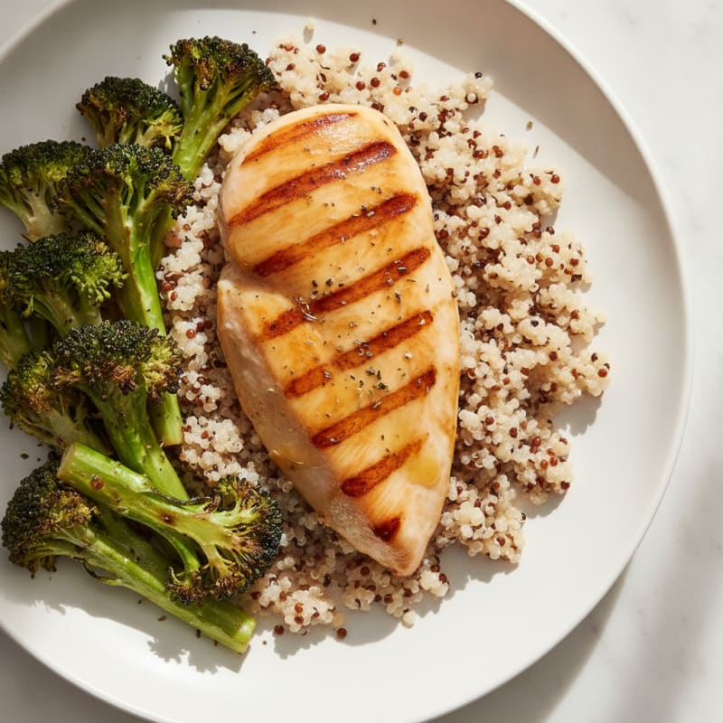 Grilled Chicken Breast with Quinoa and Roasted Broccoli