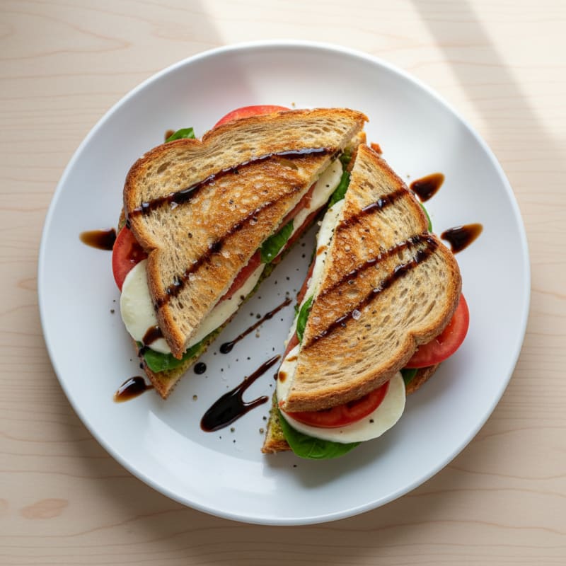 Golden Grilled Caprese Sandwich with Balsamic Glaze