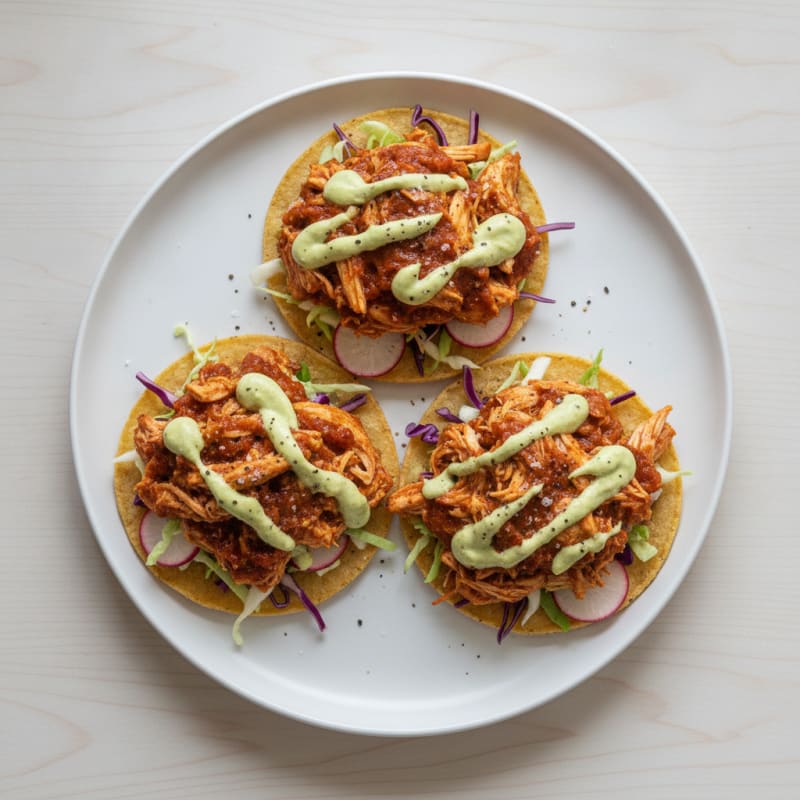 Chicken Tinga Tostadas with Avocado Crema