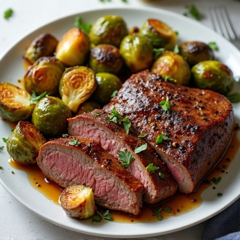 Sheet Pan Roasted Beef and Crispy Brussels Sprouts