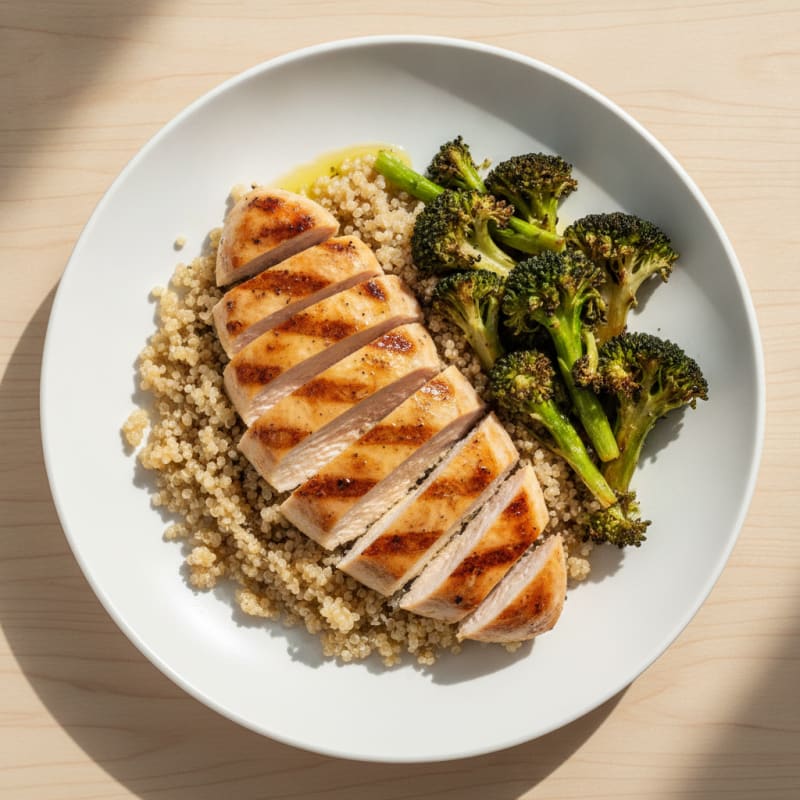 Grilled Chicken Breast with Quinoa and Roasted Broccoli
