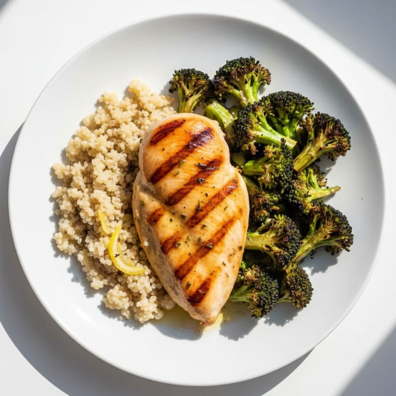 Grilled Chicken Breast with Quinoa and Roasted Broccoli