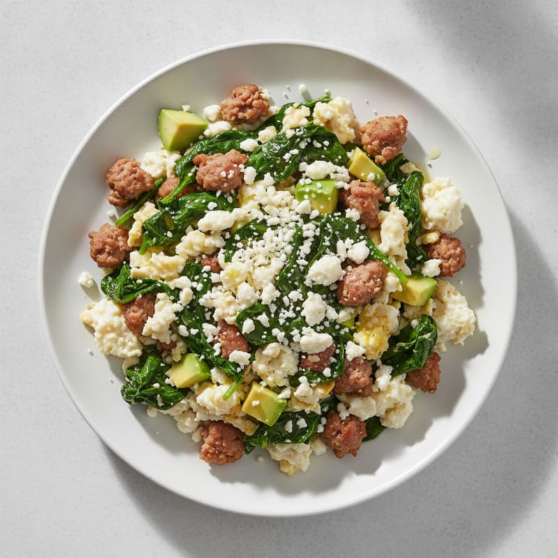 Egg White and Turkey Sausage Scramble with Spinach and Feta