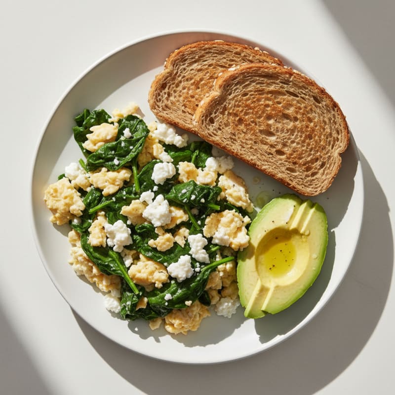 Egg White and Spinach Scramble with Cottage Cheese
