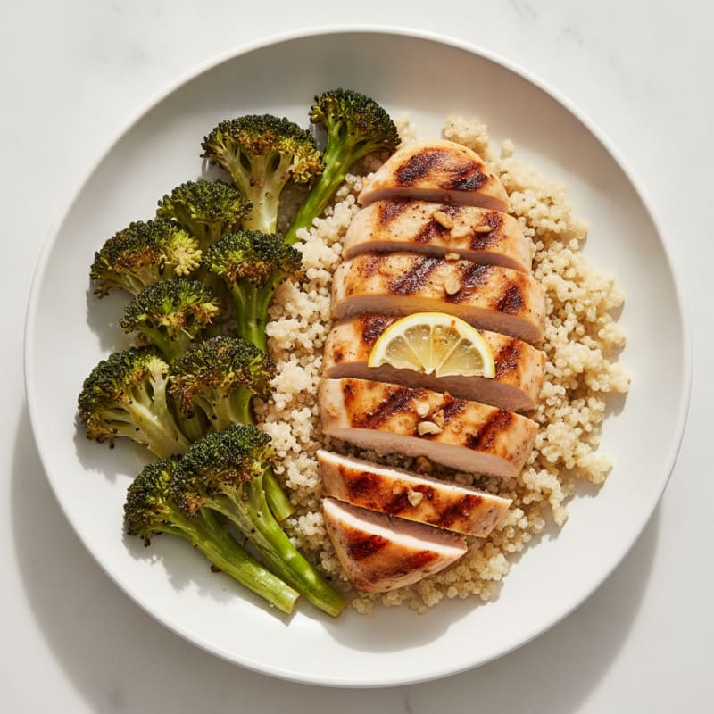 Grilled Chicken Breast with Quinoa and Roasted Broccoli