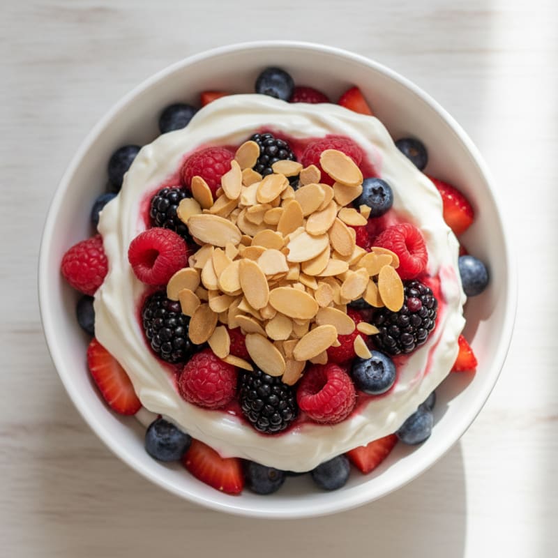 Greek Yogurt Protein Parfait with Mixed Berries and Almonds