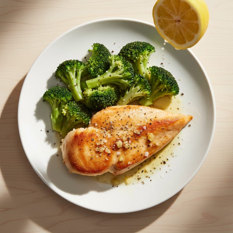 Tender Pan-Seared Chicken and Steamed Broccoli
