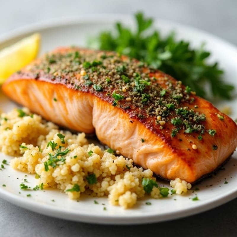 Herb-Crusted Baked Salmon with Lemon Garlic Quinoa