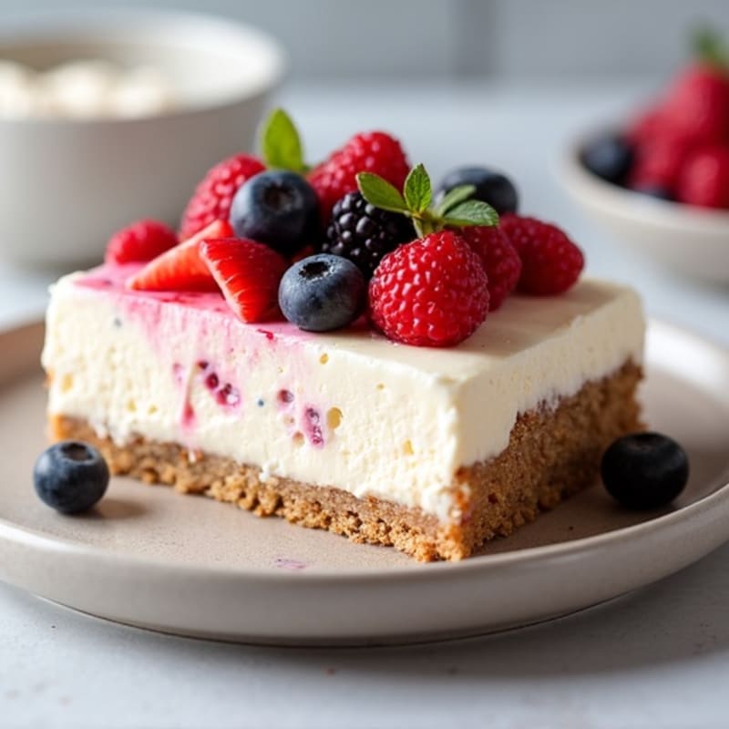 Greek Yogurt Protein Cheesecake with Mixed Berries