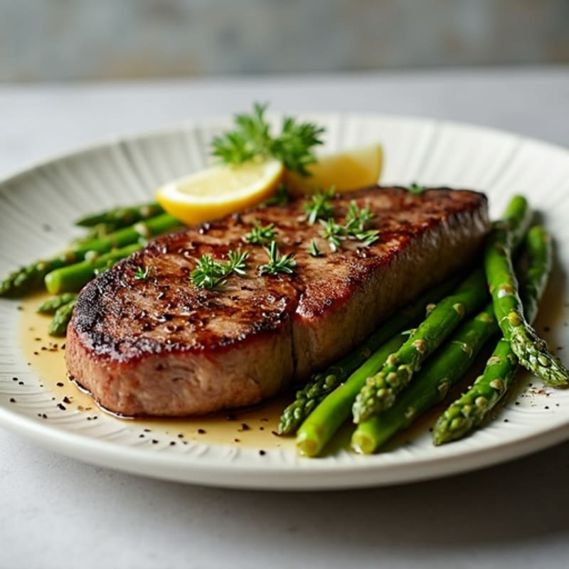 Garlic Herb Pan-Seared Sirloin Steak with Crispy Roasted Asparagus