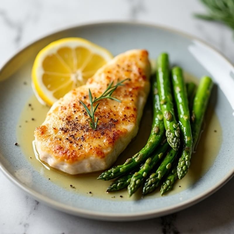 Lemon Garlic Pan-Seared Chicken with Roasted Asparagus