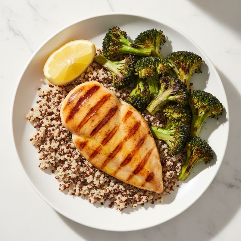 Grilled Chicken Breast with Quinoa and Roasted Broccoli