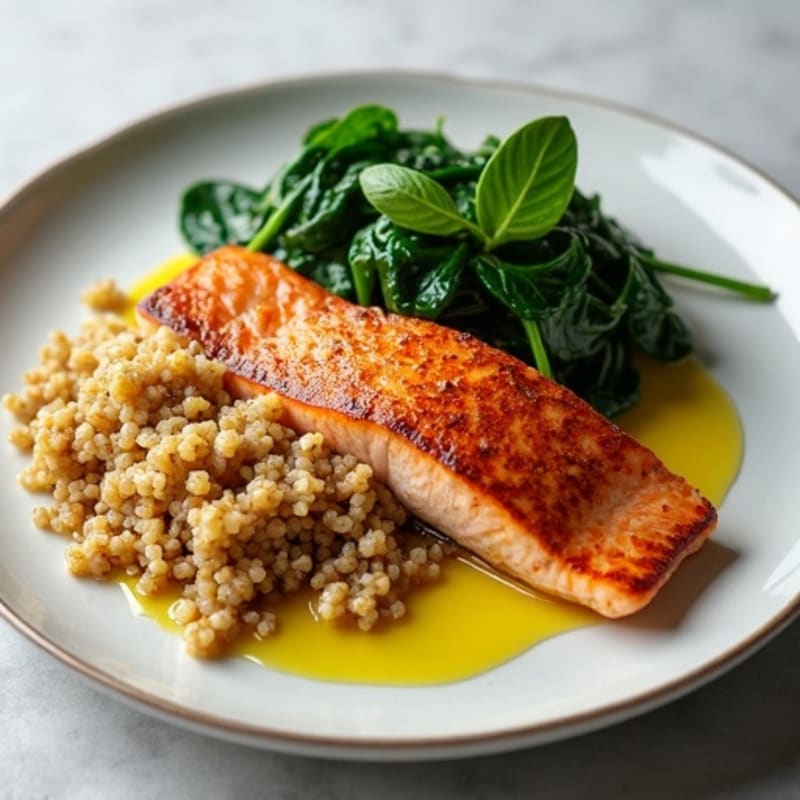 Seared Salmon Fillet with Quinoa and Sautéed Spinach