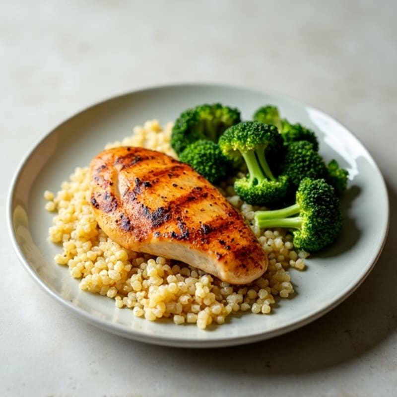 Grilled Chicken Breast with Quinoa and Roasted Broccoli