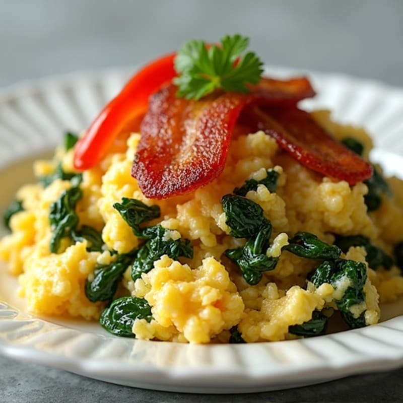 Egg White Spinach Scramble with Grilled Turkey Bacon