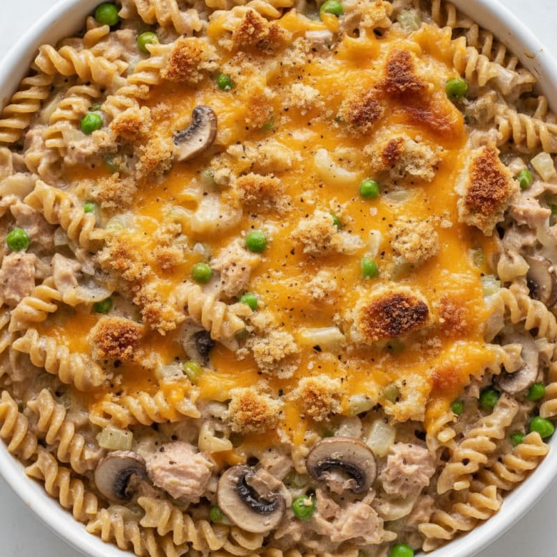 Tuna Noodle Casserole with Cheddar Topping