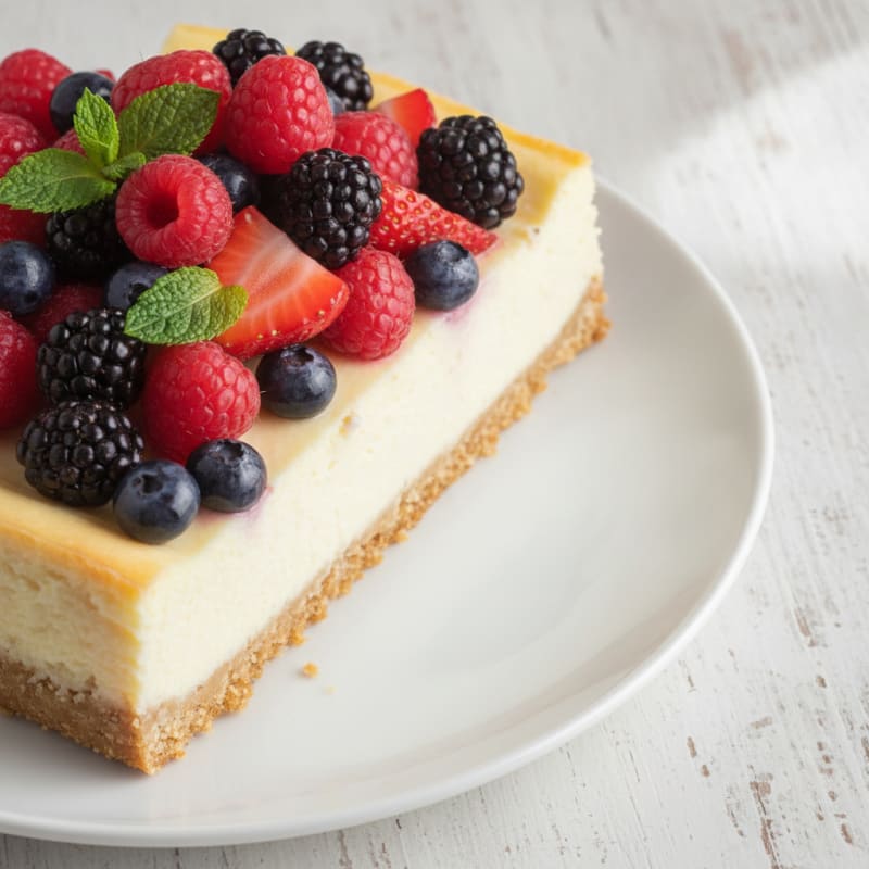 Greek Yogurt Protein Cheesecake with Mixed Berries
