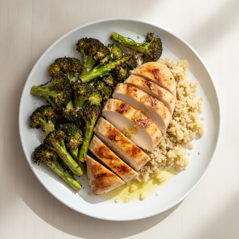 Grilled Chicken Breast with Quinoa and Roasted Broccoli