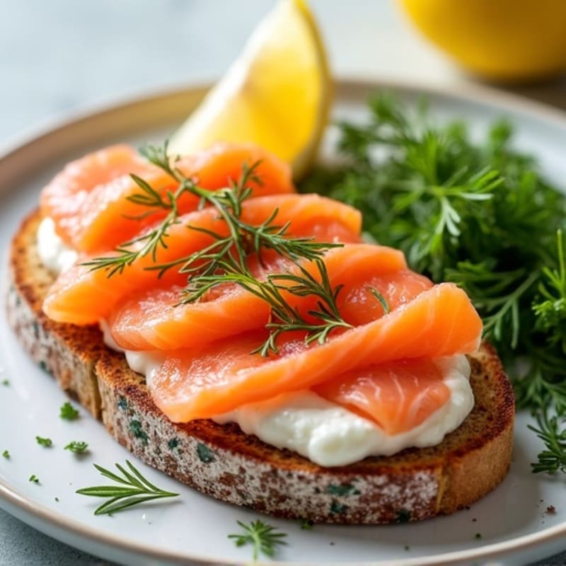 Smoked Salmon with Creamy Dill Spread and Crispy Whole Grain Toast