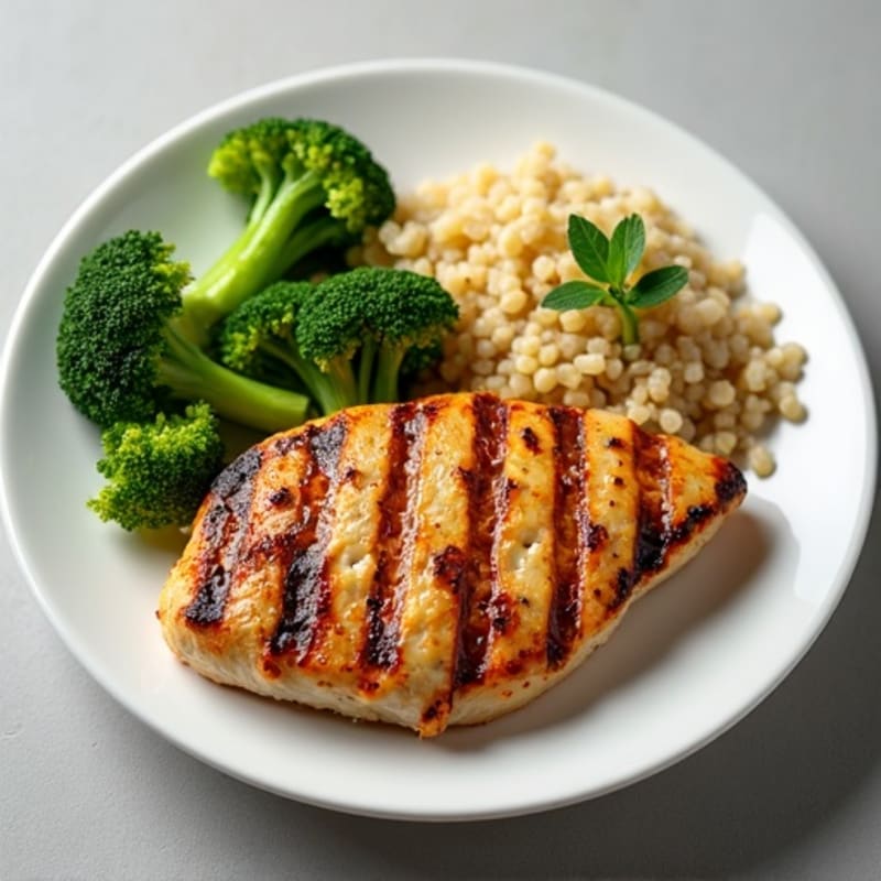 Grilled Chicken Breast with Steamed Broccoli and Quinoa