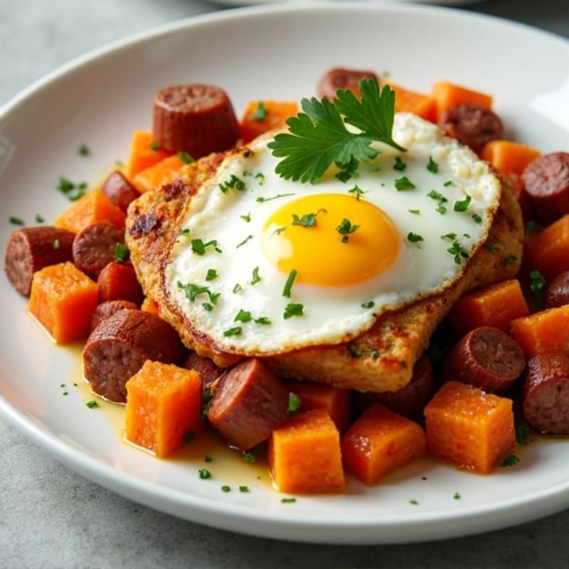 Crispy Sweet Potato and Turkey Sausage Hash with Fresh Herbs