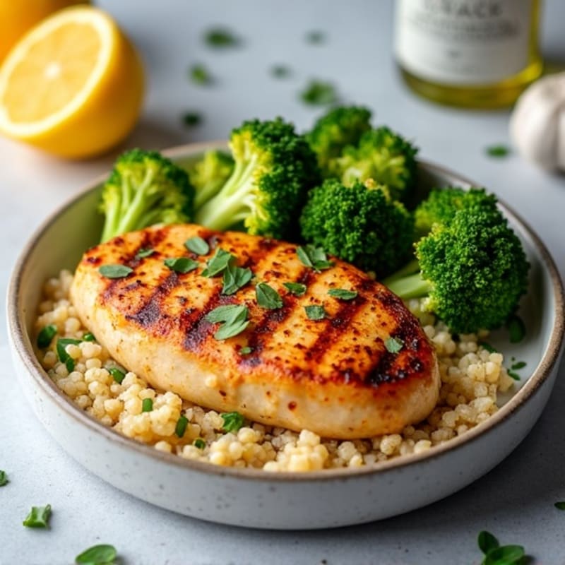 Grilled Chicken Breast with Quinoa and Roasted Broccoli
