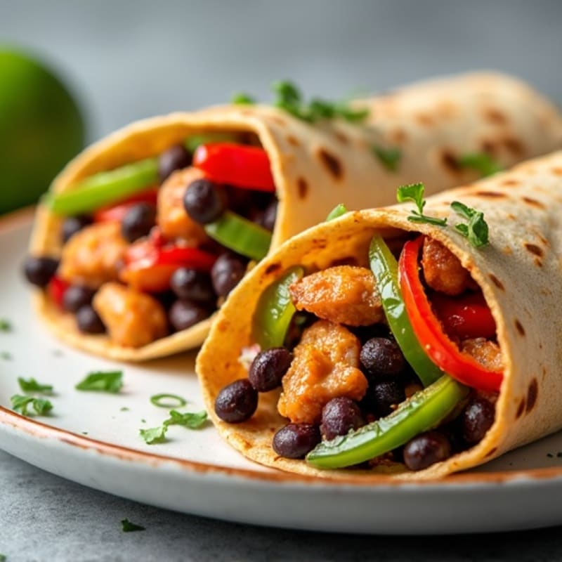 Spicy Tender Chicken and Black Bean Baked Wraps