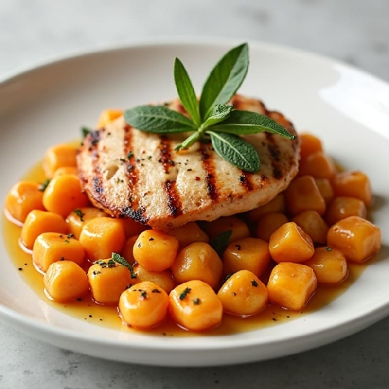 Herb-Roasted Sweet Potato Gnocchi with Sage Brown Butter and Grilled Chicken
