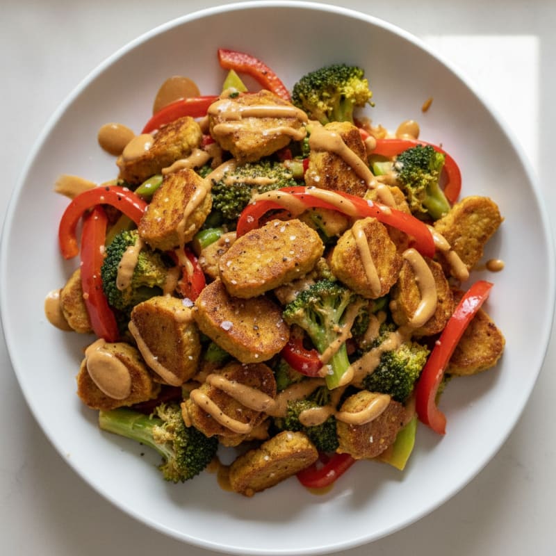 Mung Tempeh Stir-Fry with Peanut Sauce