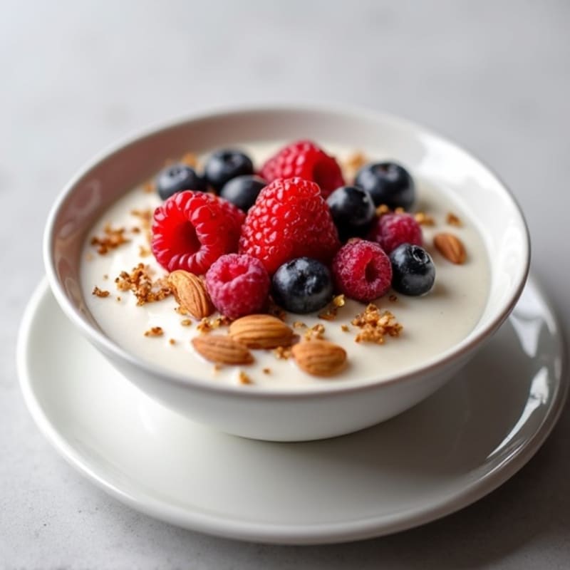 Silky Protein Yogurt Bowl with Mixed Berries and Almonds