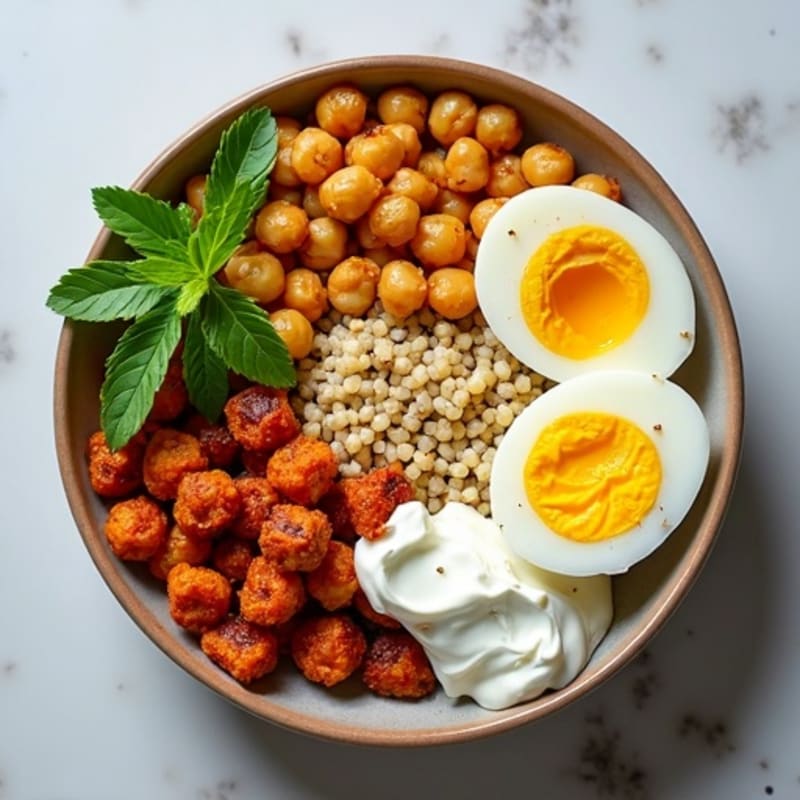 Crispy Chickpea and Quinoa Power Bowl with Soft-Boiled Eggs