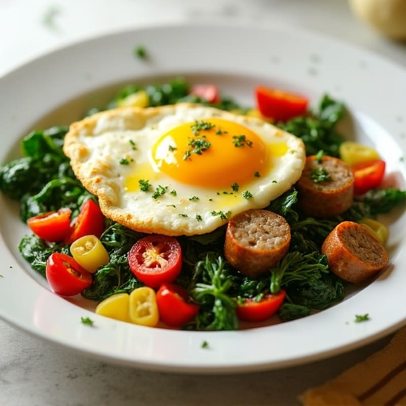 Egg White and Turkey Sausage Scramble with Spinach and Bell Peppers