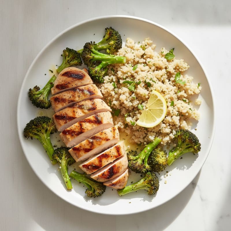 Grilled Chicken Breast with Quinoa and Roasted Broccoli