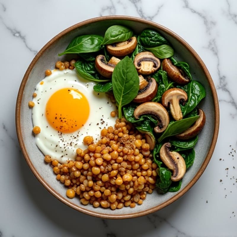 Silky Tofu and Lentil Scramble with Spinach and Mushrooms