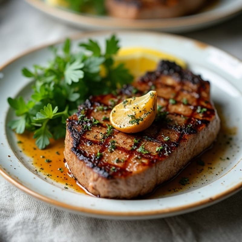Herb-Crusted Pan Seared Steak with Roasted Garlic