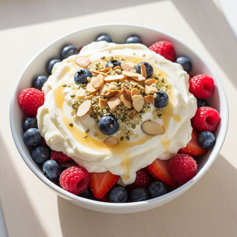 Silky Vanilla Protein Yogurt Parfait with Mixed Berries