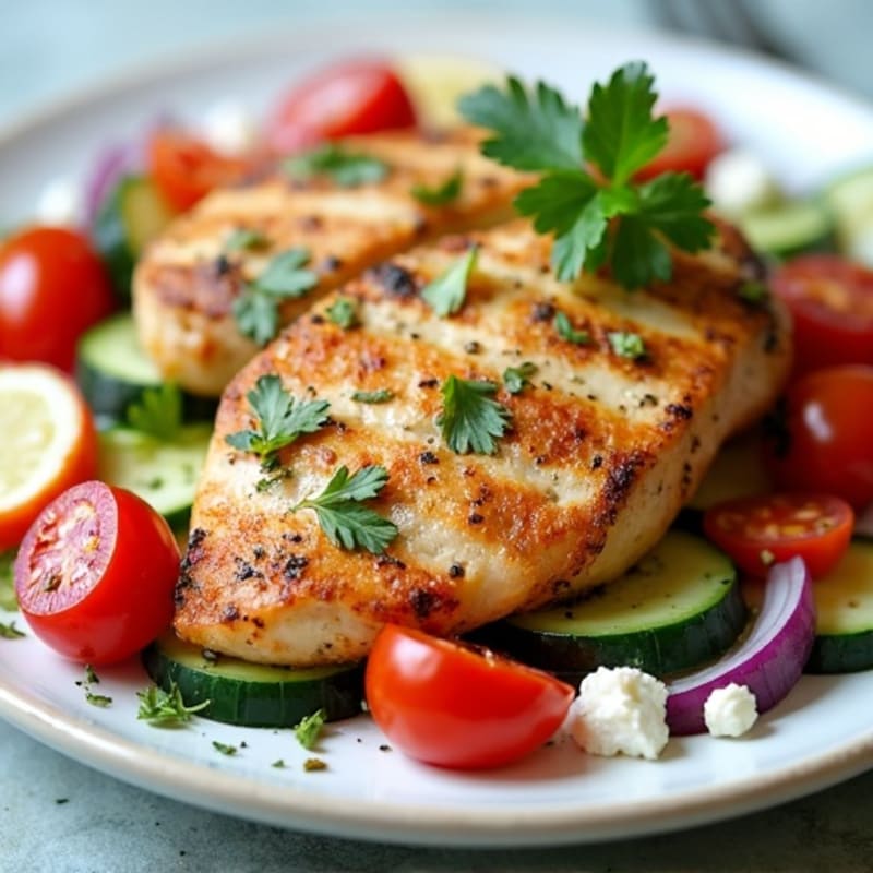 Lemon Herb Grilled Chicken with Crisp Feta Vegetable Salad