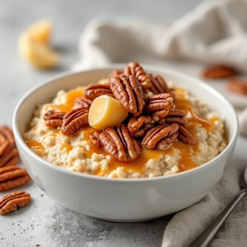 Creamy High-Protein Butterscotch Oatmeal with Toasted Pecans