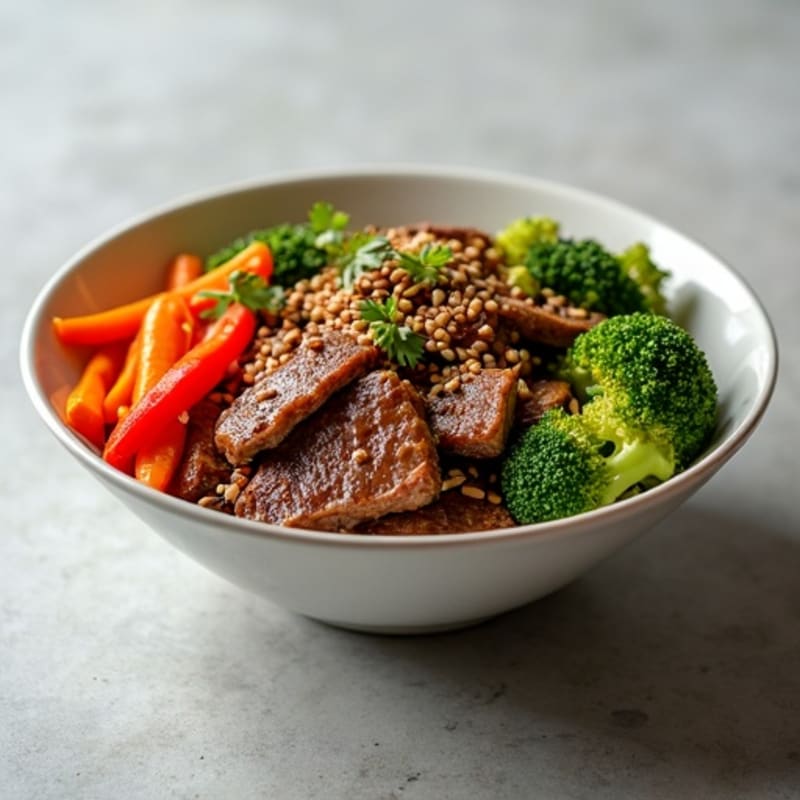 Sweet-Savory Sesame Beef Bowl with Crispy Vegetables